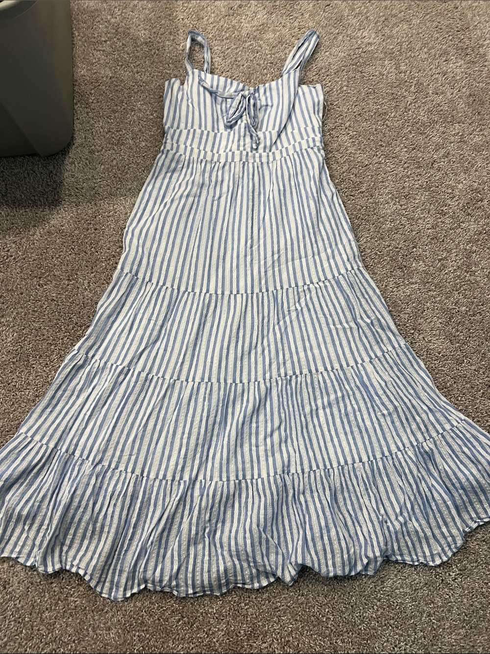 Likely Blue & White Striped Tie-Front Tiered Maxi Dress